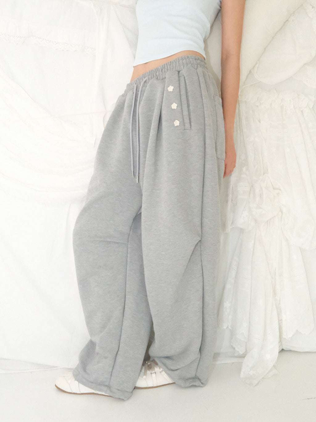 Crochet Sweat Pants (Melange Grey)