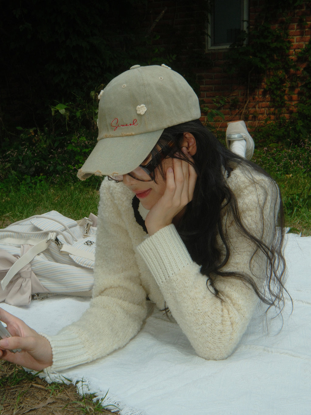 Crochet Denim Cap (Dusty Yellow)