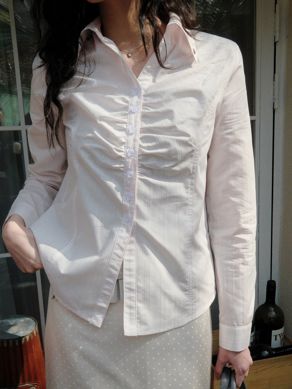 Silky Jacquard Shirt (Light Pink)