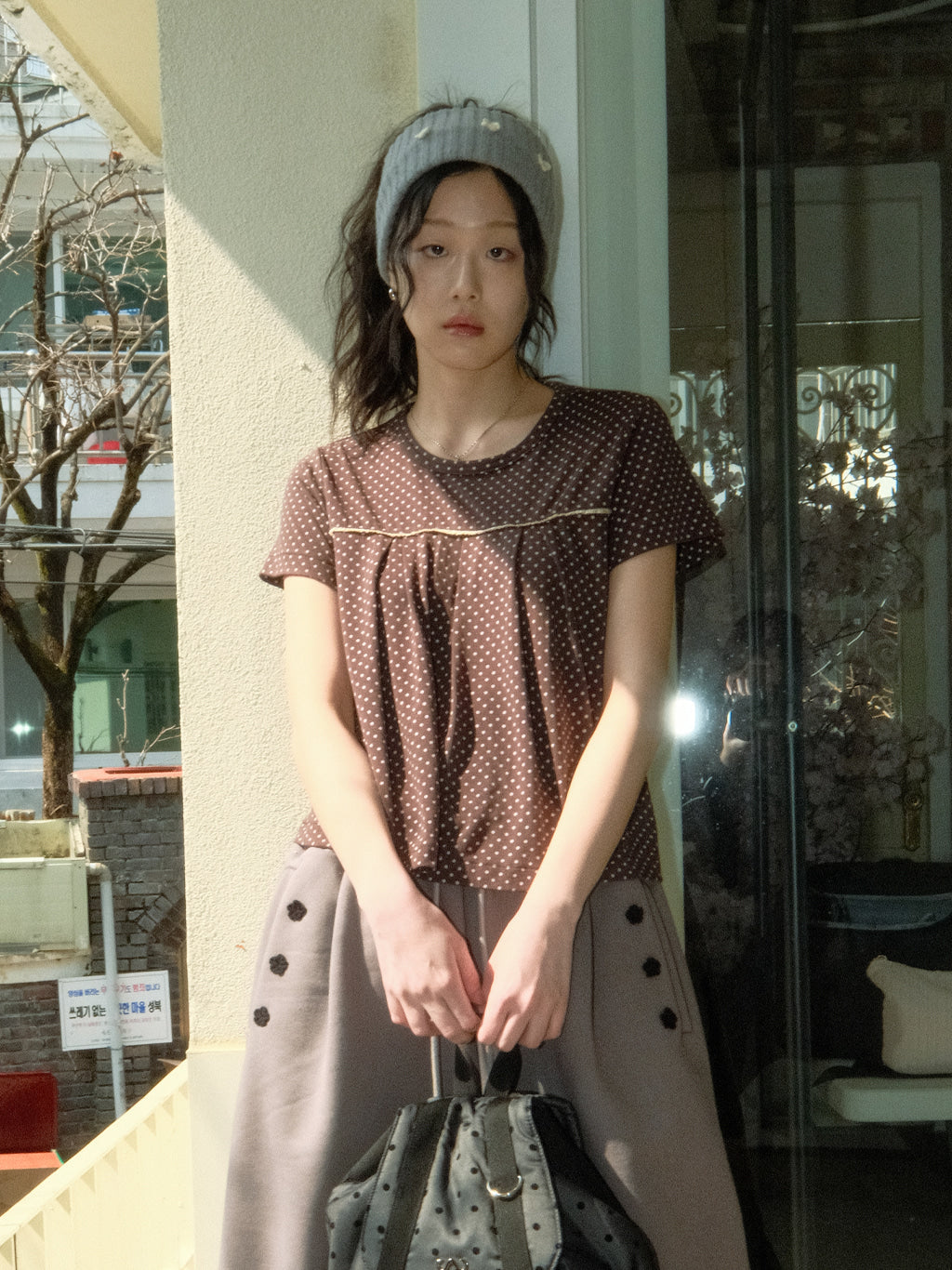 Dot Flared Tee (Brown)