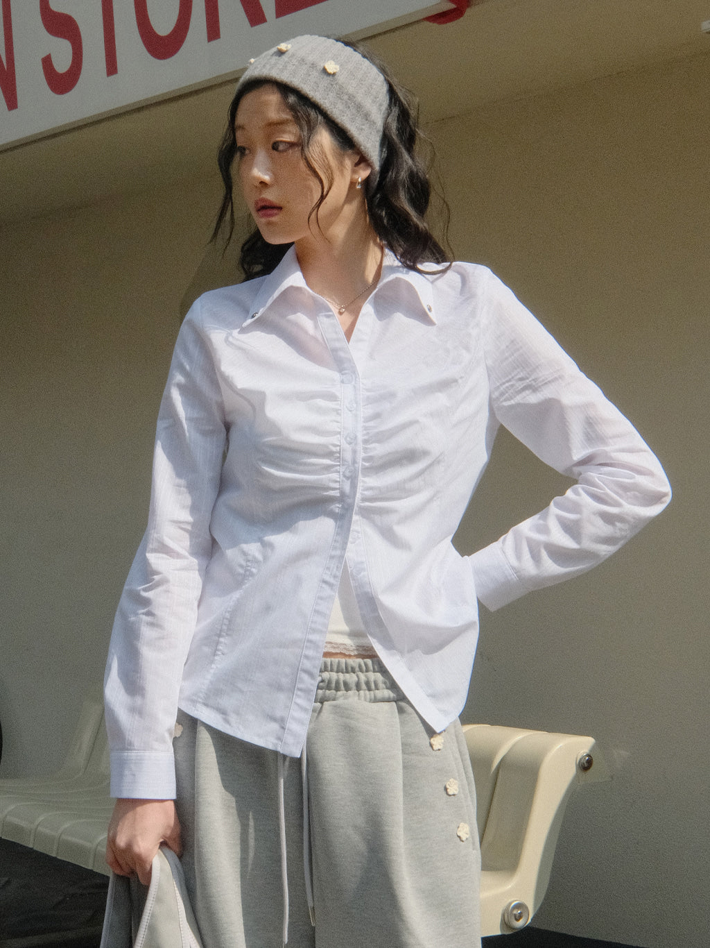 Silky Jacquard Shirt (White)