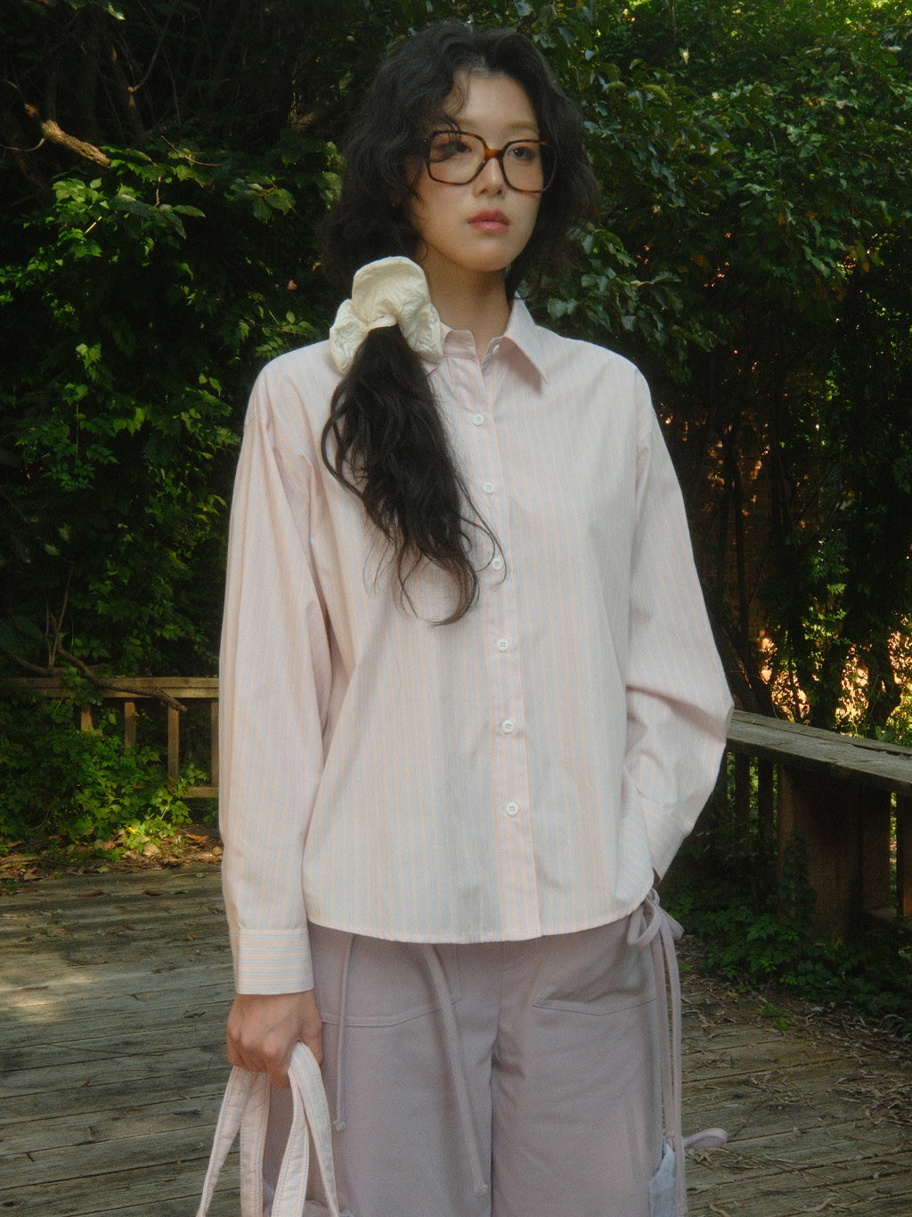 Stripe Pleats Shirt (Pastel Pink)